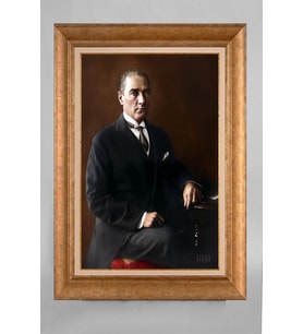 Çerçeveli Paspartulu Atatürk Tablo a16 (Gold)