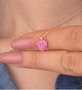 925 Ayar Gümüş Pembe Taşlı Kalp Kolye