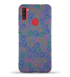 Samsung Galaxy A11 Uyumlu Lansman Kılıf Hello Kitty Tasarımlı İçi Kadife Kapak-Petrol Mavisi (Şeffaf)