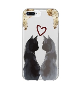 Iphone 7 Plus ve 8 Plus Uyumlu Kedi Çiftler Tasarımlı Şeffaf Telefon Kılıfı