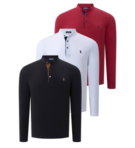ÜÇLÜ SET V4009 DEWBERRY ERKEK SWEATSHIRT-SİYAH-BEYAZ-BORDO