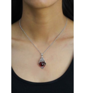Yakut Taşlı Zambak Model Telkari Gümüş Kolye