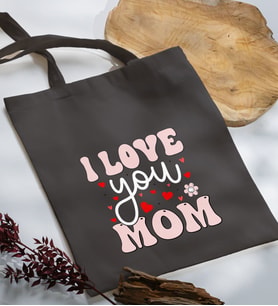 BK Gift Anneler Günü Tasarımlı Antrasit Kumaş Bez Çanta, Baskılı Omuz Çantası, Alışveriş Çantası, Anneler Günü Hediyesi, Anneye Hediye-2