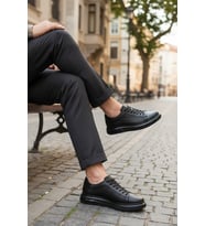 Enoch Erkek Siyah Deri ve Triko Kombinli Hafif Tabanlı Klasik Sneaker Comfort Ayakkabı