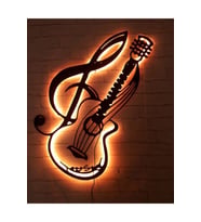Müzik Temalı Ledli Ahşap Duvar Süsü, Şık ve Dekoratif Tablo (Krem)