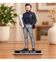 Kişiye Özel Erkek Mimar Siyah Ceket Karikatürlü 18 cm MDF Masaüstü Biblo - Erkek Mimar Siyah Ceket Hediyesi Mühendise ve Teknik Meslek Sahibine Hediye