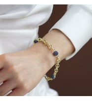 Lacivert Taşlı Gold Kaplama 3 Toplu Gümüş Hallow Bileklik