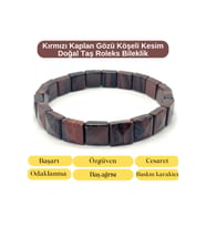 SERTİFİKALI Kırmızı Kaplan Gözü Köşeli Kesim Doğal Taş Roleks Bileklik