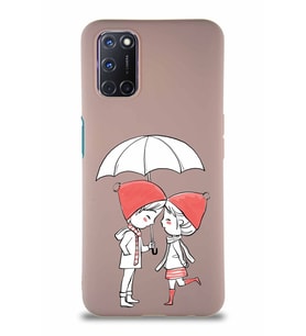 Oppo A92 Soft Premier Kapak Aşk Tasarımlı Silikon Kılıf - Pudra (Şeffaf)