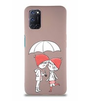 Oppo A92 Soft Premier Kapak Aşk Tasarımlı Silikon Kılıf - Pudra (Şeffaf)
