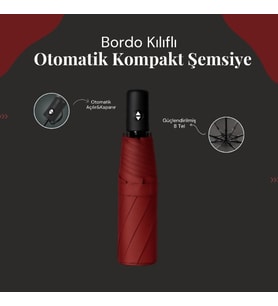 Bordo Kılıflı Otomatik Kompakt Şemsiye