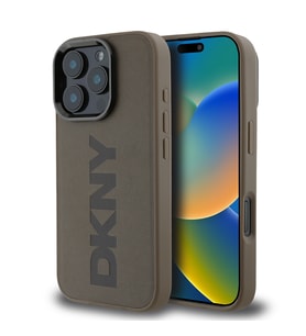 Apple iPhone 16 Pro Max Uyumlu Kılıf DKNY Orjinal Lisanslı M-safe Şarj Özellikli PU Deri Plain Kapak (Kahverengi)