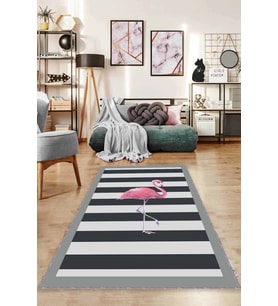 Pembe Kaymaz Tabanlı Yıkanır Flamingo Mutfak Halısı TL010