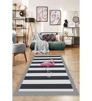 Pembe Kaymaz Tabanlı Yıkanır Flamingo Mutfak Halısı TL010
