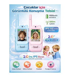 Akıllı Kameralı Çocuk Telsizi Videolu Görüşme 1000 mAh Şarjlı 2.0” Renkli LCD Ekran Walkie Talkie