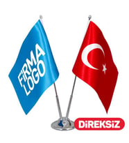 Özel Logolu Masa Bayrağı İkili 15x22,5 cm (Direksiz) (Kırmızı)