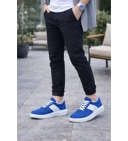 Enil Erkek Günlük Bağcıklı Süet Spor Sneaker Ayakkabı SST - Mavi/Beyaz