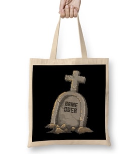 Retro Pixel Game Over Gravestone Bez Çanta Uzun Saplı