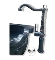 Siyah Bronz İşlemeli Çanak Lavabo Bataryası -Uzun