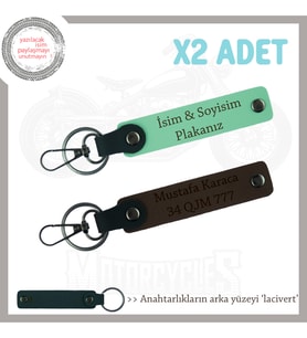 Modern ve Dayanıklı Deri Anahtarlık – Kişiye Özel Plaka & İsimli İkili Set, Yeşil-K Kahve-Laci