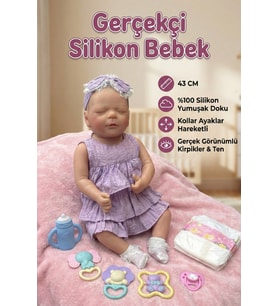 Gerçekçi Et Bebek 43 Cm Uyuyan Bebek - %100 Silikon Dokulu Aksesuarlı Reborn Oyuncak
