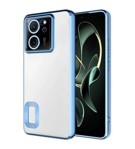 Coverzone Xiaomi Mi 13T Pro ile uyumlu K?l?f Kamera Korumal? Logo G�steren Parlak renk kenar �izgileri ile ??k bir tasar?m Colored Z-Omega Kapak Sierra Mavi