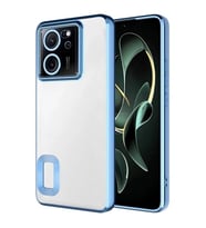 Coverzone Xiaomi Mi 13T Pro ile uyumlu K?l?f Kamera Korumal? Logo G�steren Parlak renk kenar �izgileri ile ??k bir tasar?m Colored Z-Omega Kapak Sierra Mavi