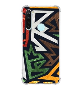 Xiaomi Redmi Note 8 Köşe Korumalı Antişok Kapak Soyut Grafiti Tasarımlı Şeffaf Silikon Kılıf