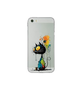 iPhone 5S ile Uyumlu Splash Kedi Tasarımlı Şeffaf Silikon Kılıf
