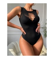 Kadın Sıfır Kol Göğüs, Sırt Ve Yanları Kesik Detay çıtçıtlı Viskon Bodysuit
