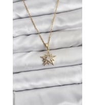 316L Çelik Zincir Gold Renk Yıldız Model Zirkon Taşlı Kadın Kolye - TJ-BKO10844