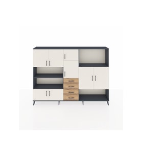 Arges Dolap 10 Raflı 4 Çekmeceli 8 Kapaklı 220x30x163 Antrasit-Aytaşı/Çam