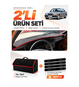 e-biz MERCEDES W201 E-CLASS 190-190E (1982-1993) Torpido + Tay Tüyü Çanta - Siyah-Kırmızı - MB003