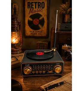 Meier MD-1320BT Siyah Nostaljik Görünümlü Bluetooth Hoparlör ve 3 Bantlı Şarjlı Radyo