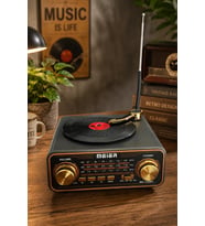 Meier MD-1320BT Siyah Nostaljik Görünümlü Bluetooth Hoparlör ve 3 Bantlı Şarjlı Radyo