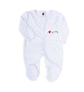 Unisex Dady Yazılı Beyaz Patikli Tulum
