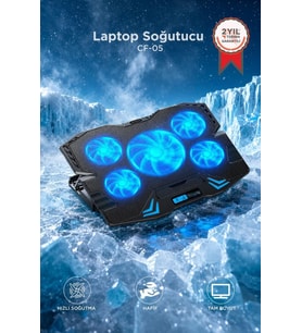 Torima Laptop Soğutucu Ayarlanabilir Rgb Dizüstü Bilgisayar Soğutma Fanı CF05 Siyah