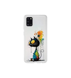Samsung Galaxy A31 ile Uyumlu Splash Kedi Tasarımlı Şeffaf Silikon Kılıf