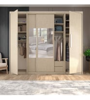 Sürgülü Gardırop iki Taraflı Boydan Kapaklı Orta Sürgülü Dolap 60+140+60 cm (Koton Vizon)