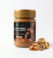 ALL GREEN: Proteinli Fıstık Ezmesi (Karamel) Fıstık Proteini, Maca Kökü Tozu ile 325 gr