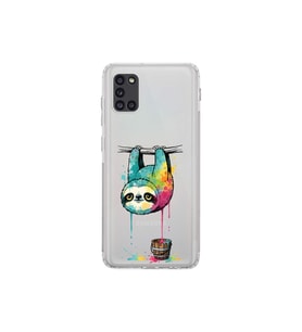 Samsung Galaxy A31 ile Uyumlu Splash Tembel Hayvan Tasarımlı Şeffaf Silikon Kılıf