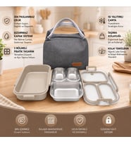 Valkyrie 304 Paslanmaz Çelik 3 Bölmeli Lunch Box Termal Çantalı – Sızdırmaz Kapaklı Beslenme Kabı