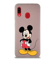 Samsung Galaxy A30 Soft Premier Kapak Mickey Mouse-E Tasarımlı Silikon Kılıf - Pudra (Şeffaf)