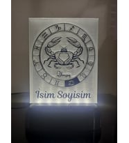 Yengeç Burcu Kişiye Özel Isimli Dekoratif Led Lamba - Kablolu Adaptörlü - Beyaz Işıklı