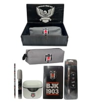 Beşiktaş Orjinal Lisanslı Beyaz Air Kalemtraş Ahşap Kutulu 6'lı Kırtasiye Seti (Gri)