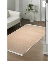 Dijidekor Halı Vizon Stylish Yıkanabilir Saçaklı kare Kesme İnce Yolluk Kilim Salon Halısı Modeli (Açık Vizon)