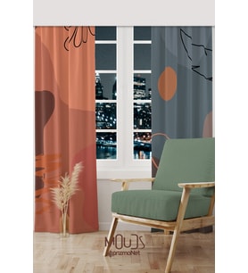 Best Pastel Desenli Süet Oturma Odası Salon Fon Perde Baskılı Ekstrafor Büzgü 2 Kanat PRD-1049