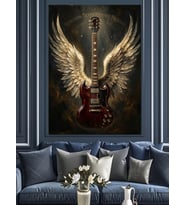 Kanatlı Elektro Gitar Sanat Tasarımı Dekoratif Kanvas - Mdf Ahşap Tablo