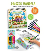 Dinozor Mandala - 6 Renk Keçeli Kalem ve 75 Adet Çıkartma Hediyeli 3+