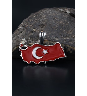 Kolye Ucu Ay Yıldızlı ( Türk Bayrağı ) Mineli 925 Ayar Gümüş 901191